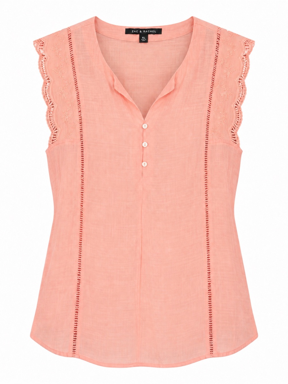 Zac & Rachel Peach Lace-Trim Henley Camisole